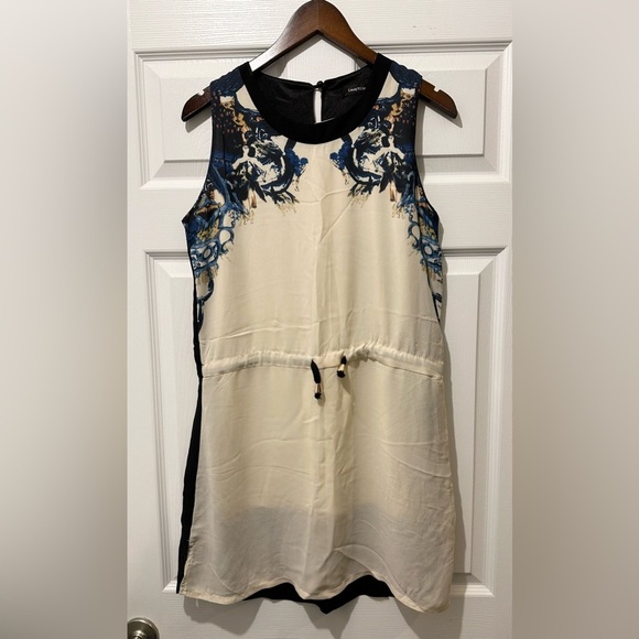 LIANG E LIANG YING Size L Ivory Blue Silky Blue Abstract Print Dress R $95 - Picture 3 of 12